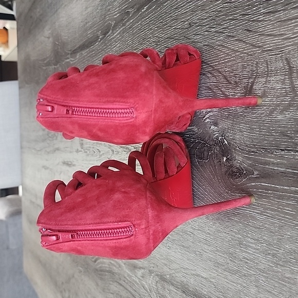 Christian Louboutin Mariniere Red Suede Gladiator Sandals Caged Strappy Heels - Picture 8 of 14